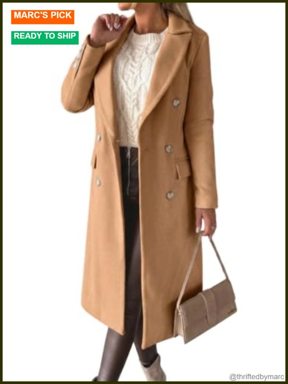 Wool Blend Double Breasted Trench Coat Long Peacoat